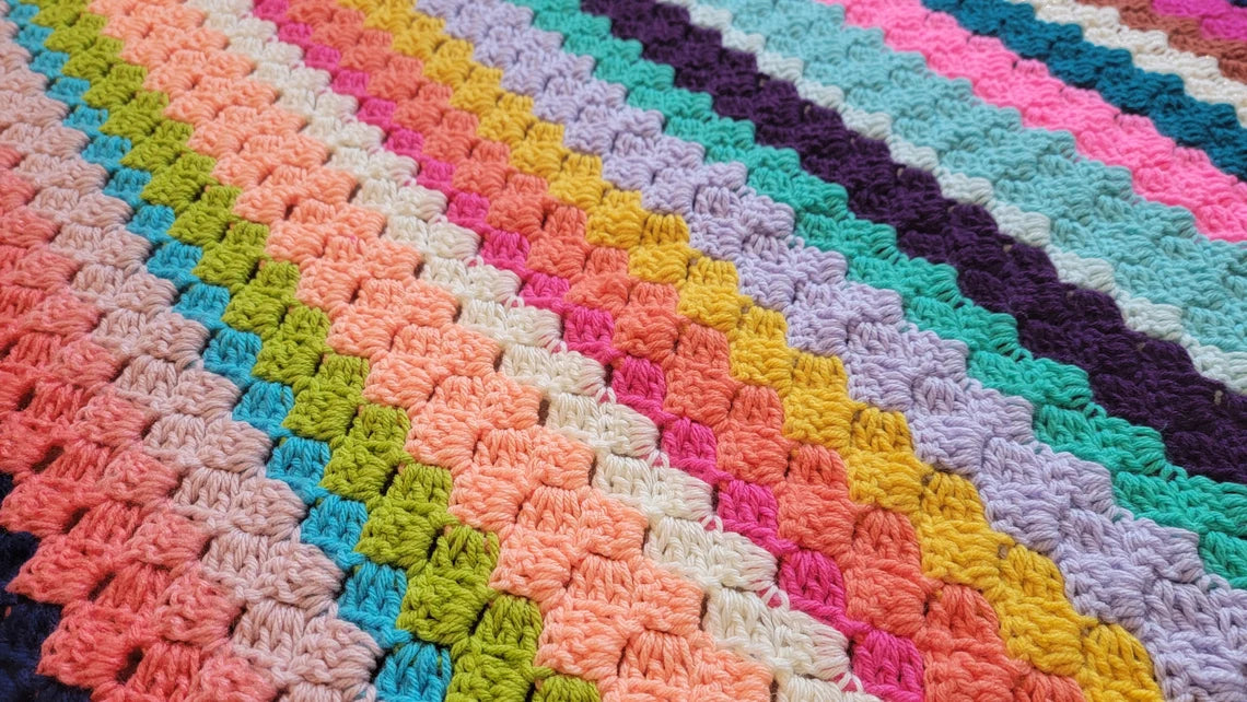 Classic C2C Blanket - Handmade Afghans, Crocheted Afghans, Crocheted Blankets, Crochet Afghans, Crochet Blankets, Throws, Striped, Colorful