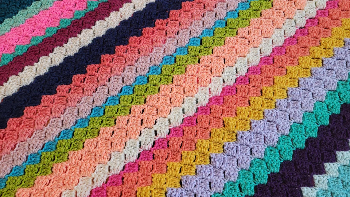 Classic C2C Blanket - Handmade Afghans, Crocheted Afghans, Crocheted Blankets, Crochet Afghans, Crochet Blankets, Throws, Striped, Colorful