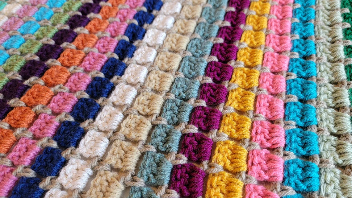 Sassy Blocks Afghan - Handmade Afghans, Crocheted Afghans, Crocheted Blankets, Crochet Afghans, Crochet Blankets, Throws, Striped, Colorful